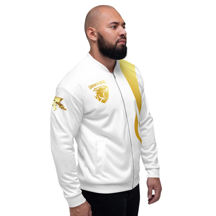 White & Gold Unisex Bomber Jacket